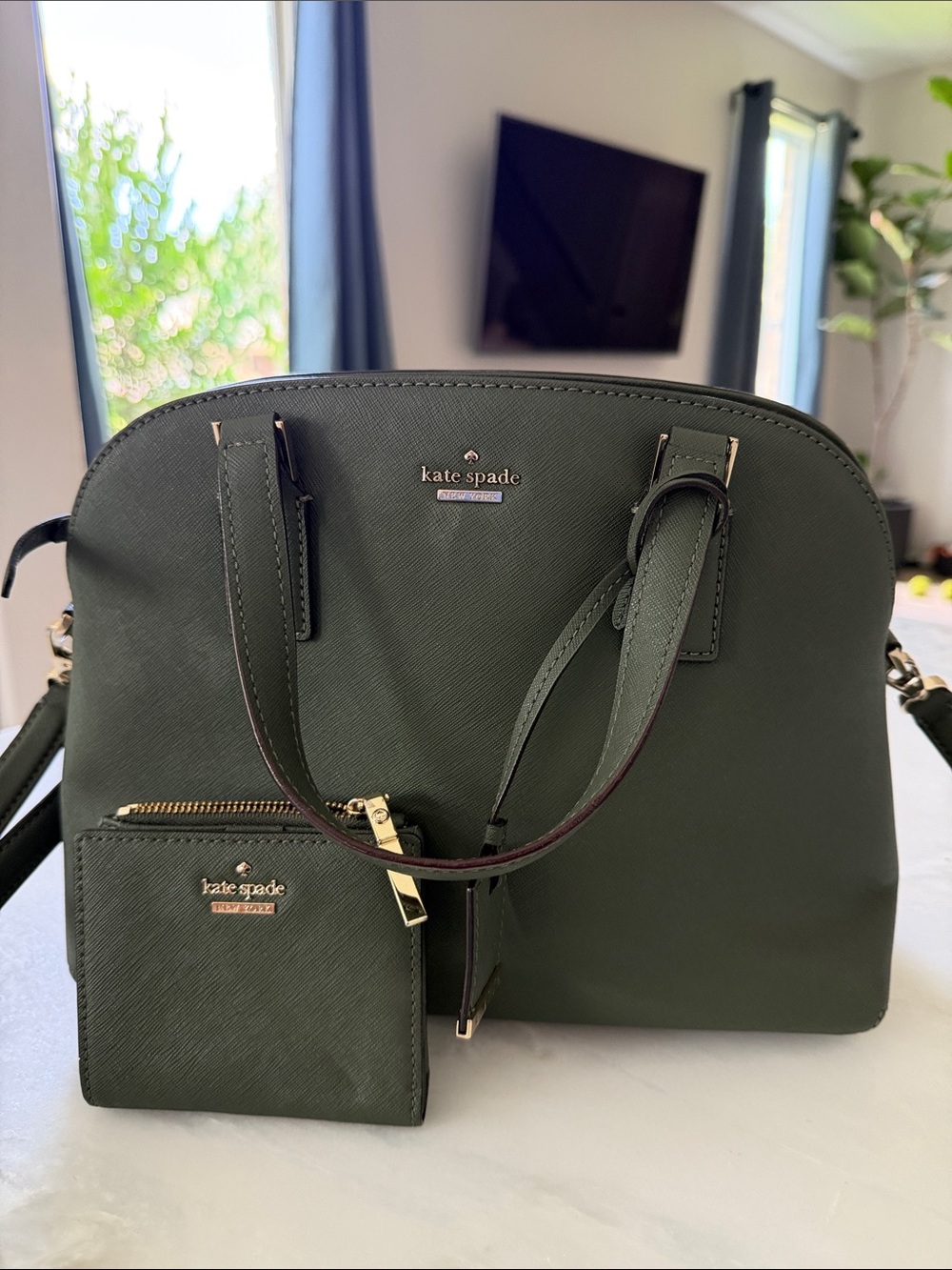 kate spade Olive Green Dome Purse with Matching Wallet and Dust Bag